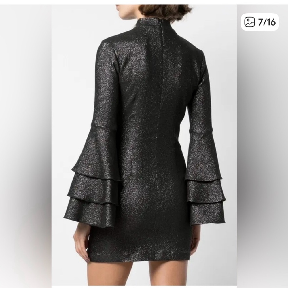 Cynthia Rowley Shimmering Black Ruffle Long Sleeve Dress - Picture 7 of 11